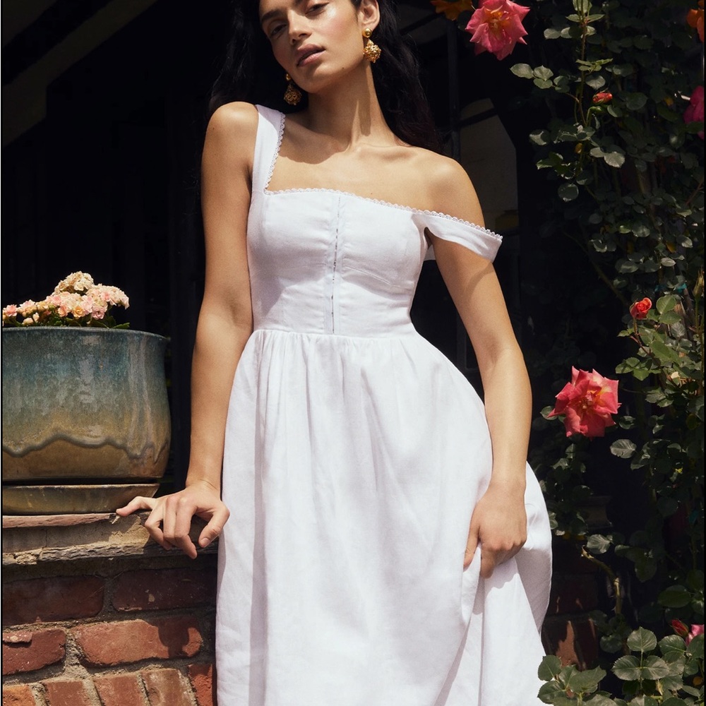 Reformation Tagliatelle Linen Dress (White, Size 2)